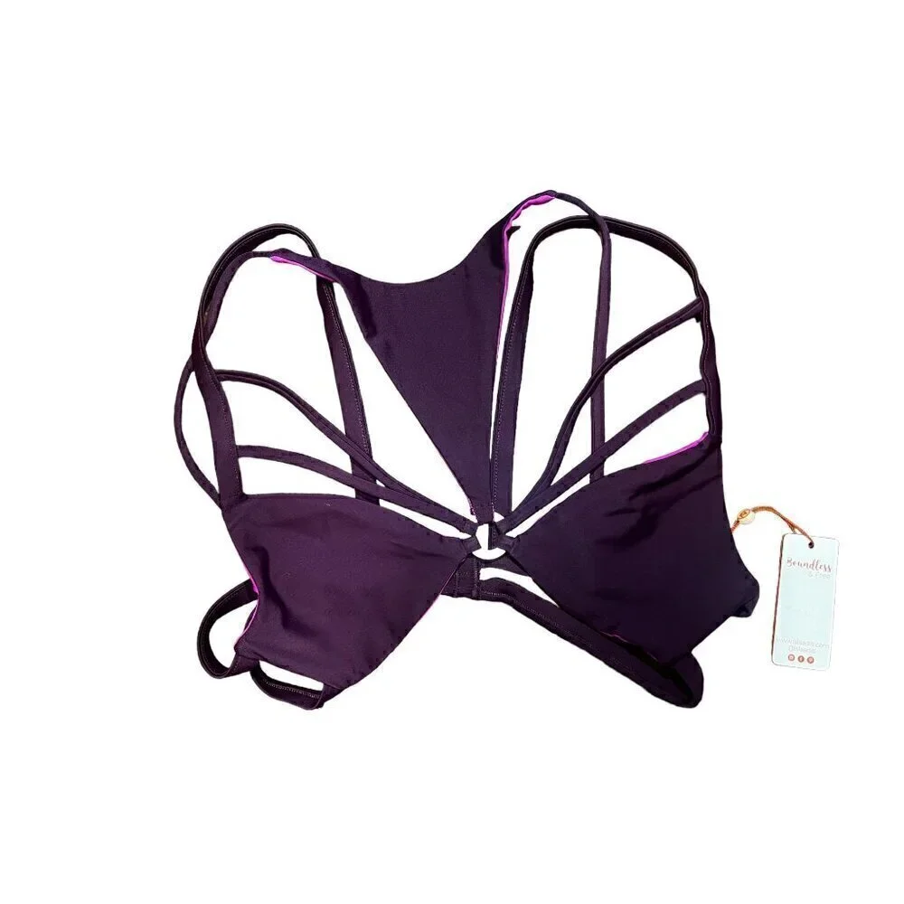 ISLA ADITI, SWIMWEAR TOP, PURPLE &PINK, STRAPPY GOLD HARDWARE, TRINGLE, BEACHY,